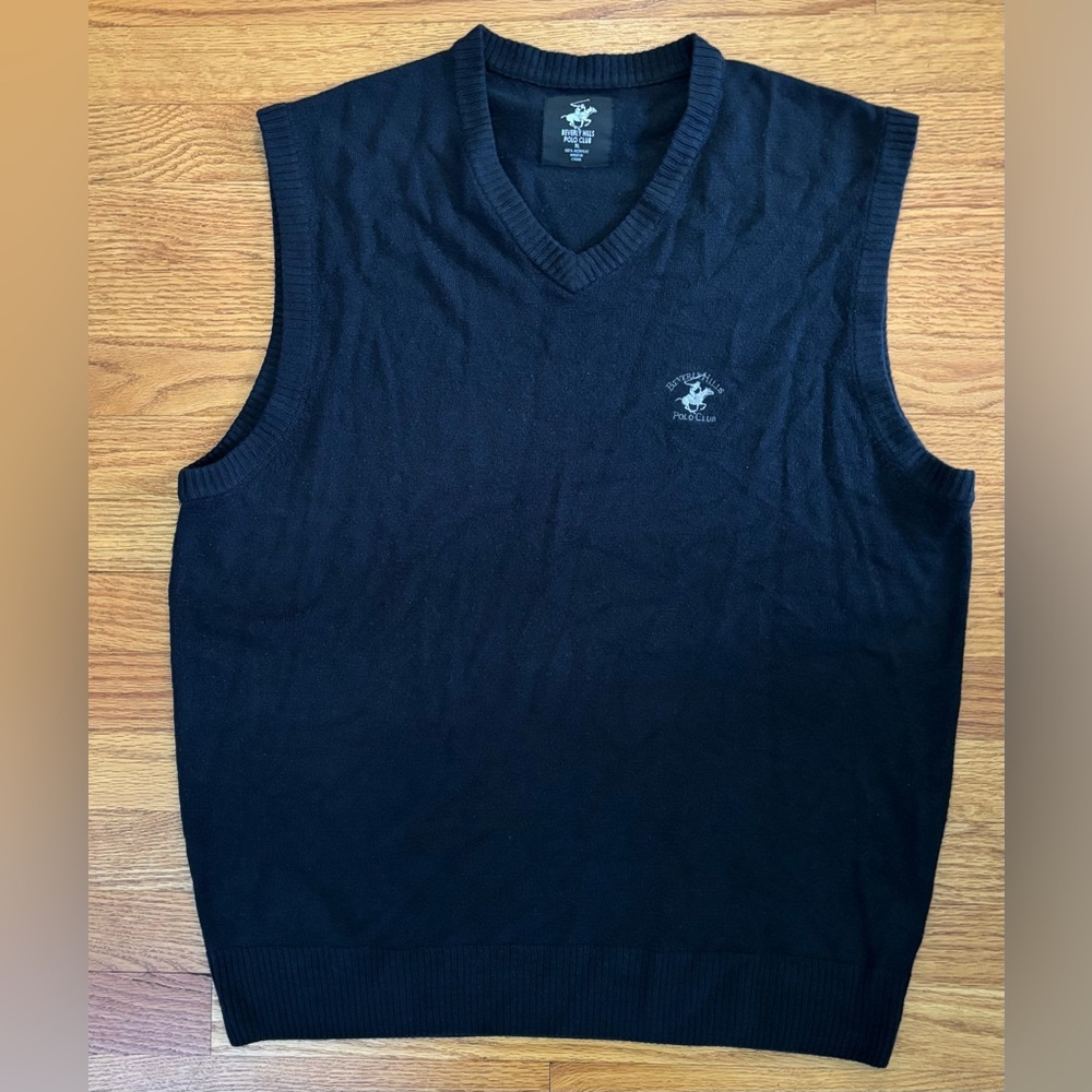 Beverly Hills Polo Club Sweater Vest Men’s XL Blue V-neck Pullover Top Casual